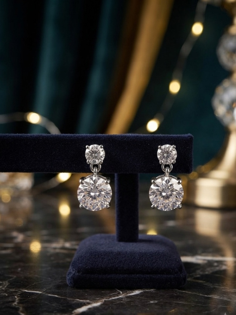 Women's Copper Rhinestone Drop Stud Earrings with 925 Sterling Silver Post